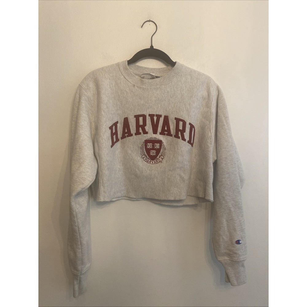 Vtg Champion Reverse Weave 90's Harvard Embroidered Crop Sweatshirt Size Small